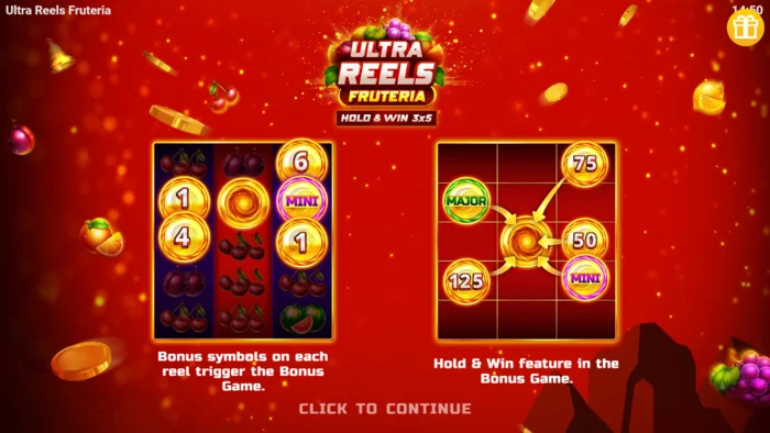 Ultra Reels Fruteria - menu inicial e botão de começo
