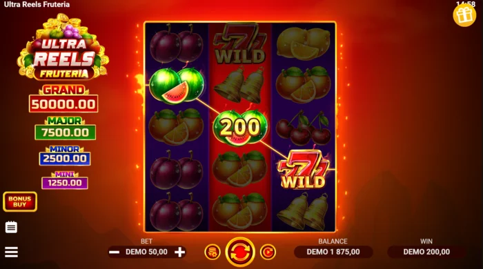 Ultra Reels Fruteria - linha de pagamento com um sete dourado